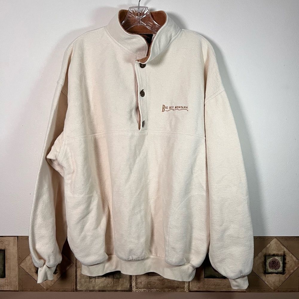 Vintage Cream Pullover Sweater with Button Placket